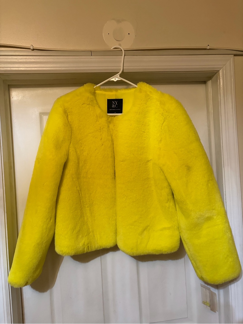 New York & Company Women’s ' Bright Yellow Faux Fur Jacket